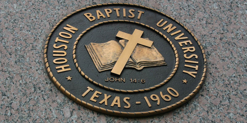 Image of the HBU Seal at Entrance One of campus