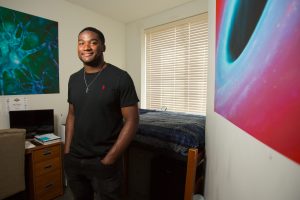 André Walker III pictured in his HBU dorm room